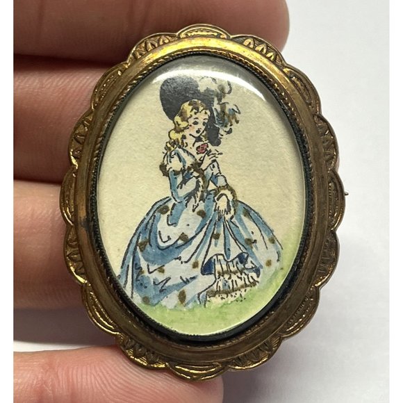 Estate TIM Portrait Under Glass Brooch Pin - Picture 1 of 6